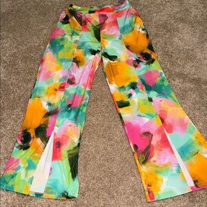 NEW LAST TANGO women's print flare split leg pant in oil painting - XS - NWT. B1